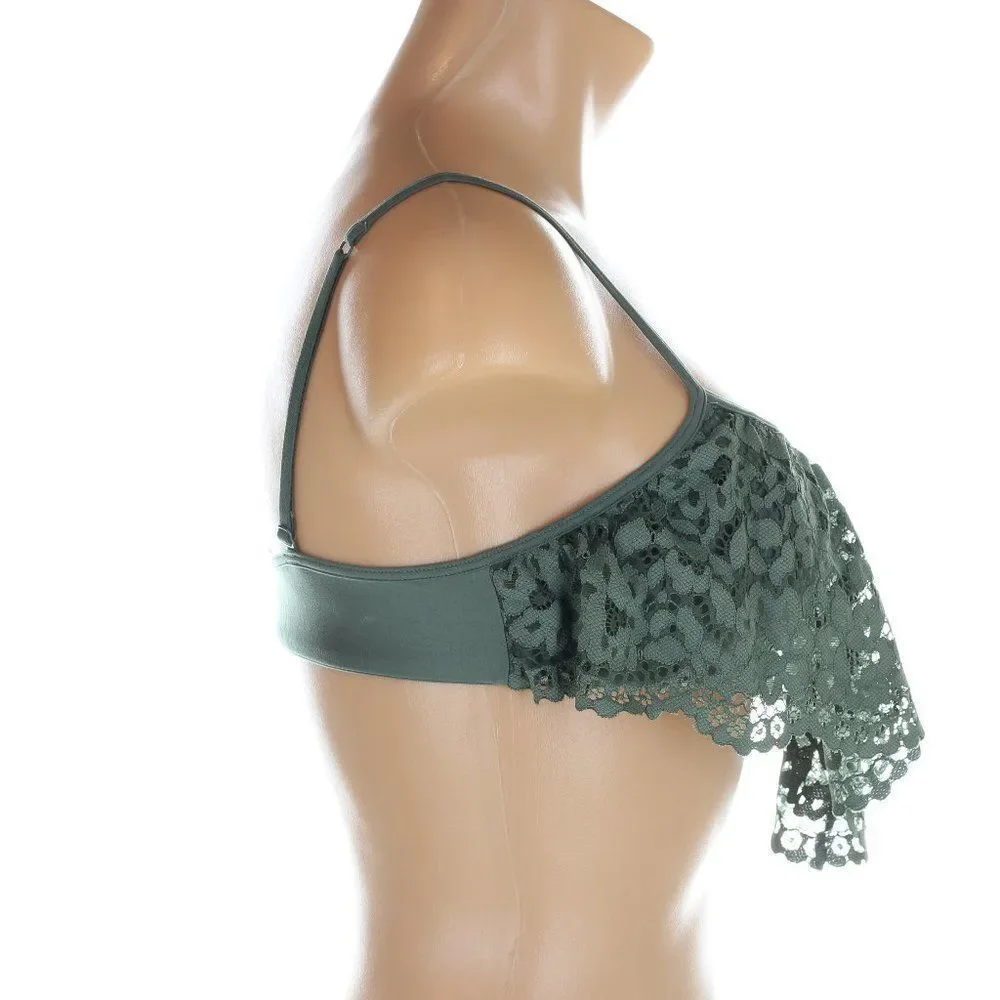 NWT Victoria's Secret Sage Green Lace Ruffle Bralette Crop Top XS
